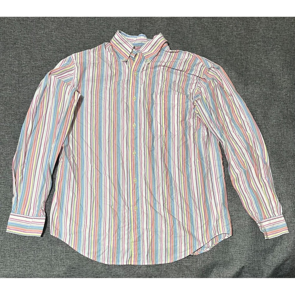Lands End Regular Fit Men's M 15-15‎ 1/2 Striped Long Sleeve Shirt